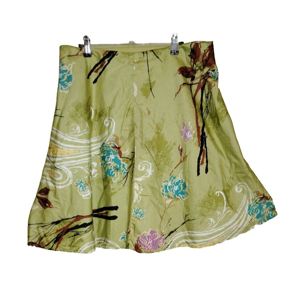 Gegrge A-Line Skirt Women's 10 Green Tropical 100% Cotton Lined Side Zip Preppy